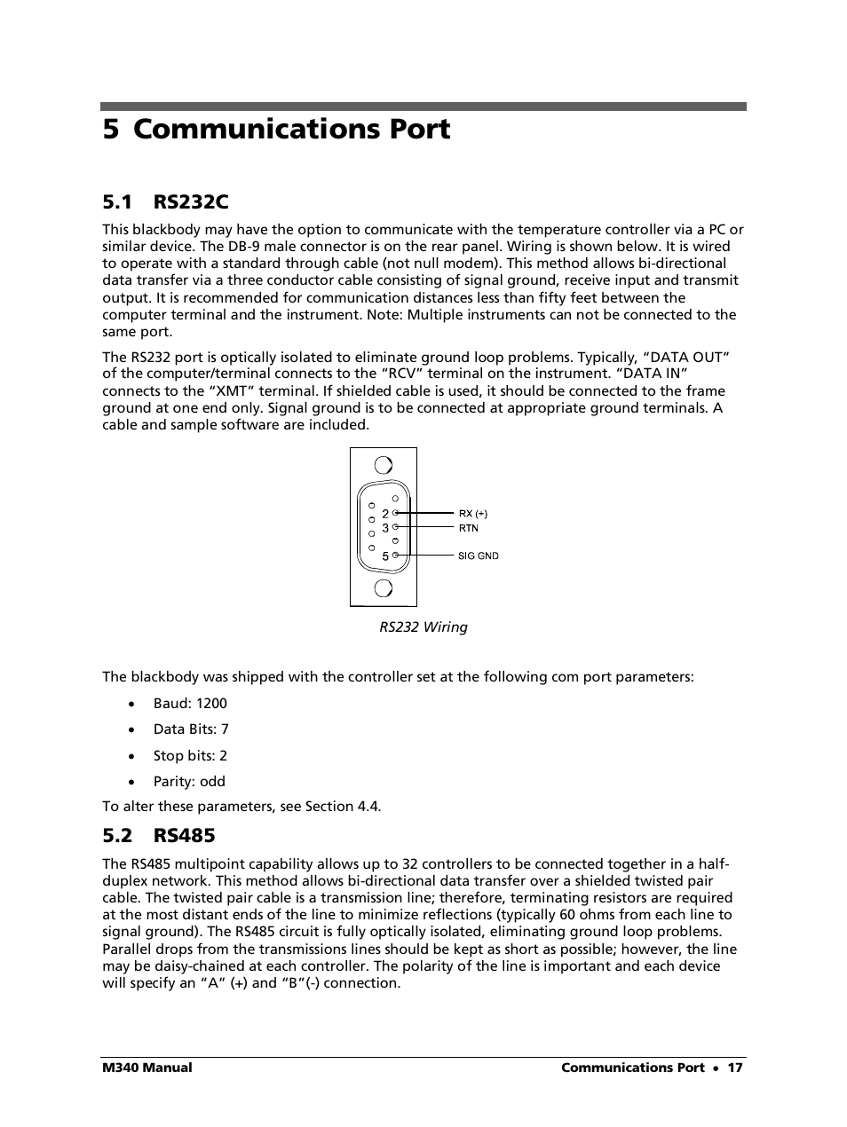 5 communications port, 1 rs232c, 2 rs485 | LumaSense Technologies M340 User Manual | Page 17 / 30