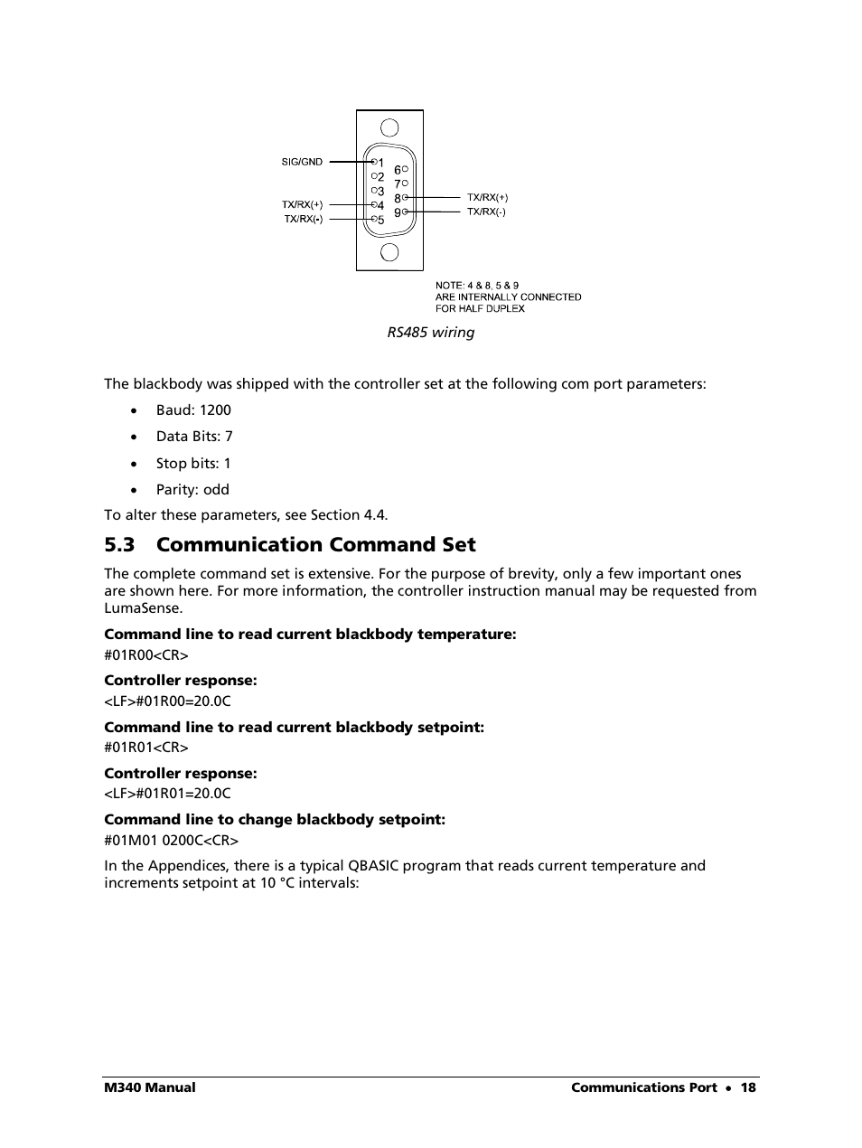 3 communication command set | LumaSense Technologies M340 User Manual | Page 18 / 30