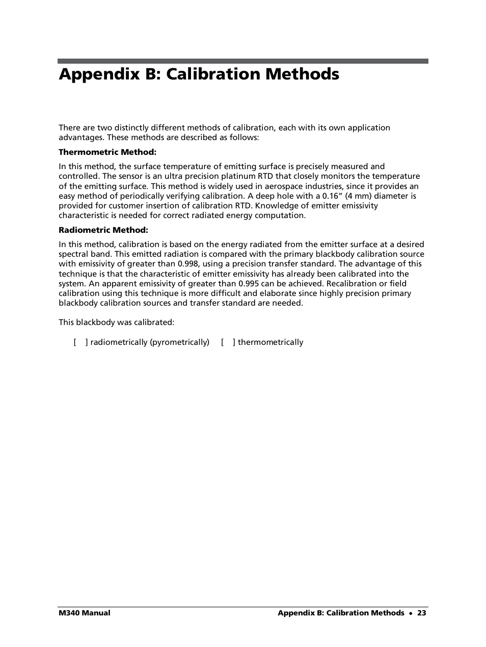 Appendix b: calibration methods | LumaSense Technologies M340 User Manual | Page 23 / 30