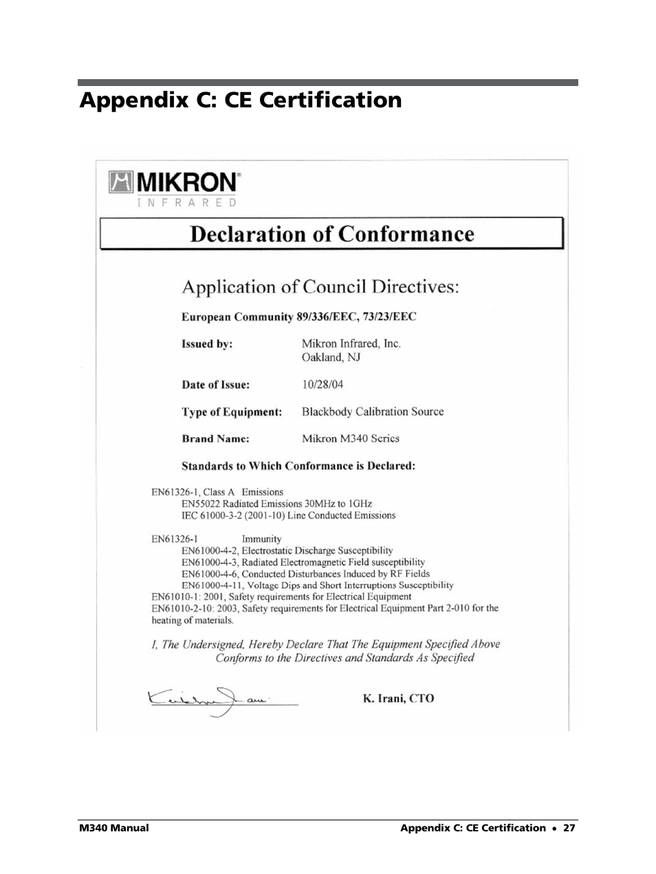 Appendix c: ce certification | LumaSense Technologies M340 User Manual | Page 27 / 30