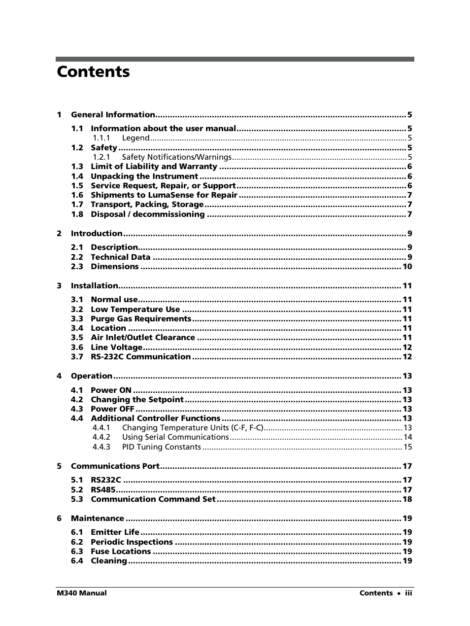 LumaSense Technologies M340 User Manual | Page 3 / 30