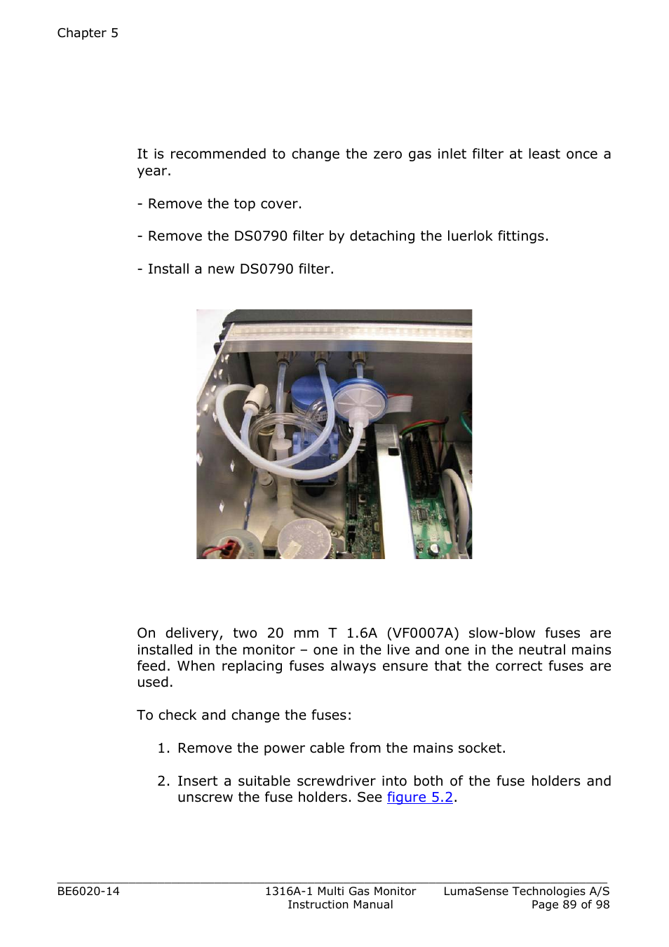 1 maintenance items, 1 changing zero channel inlet filter, 2 changing the fuses | LumaSense Technologies INNOVA 1316A-1 User Manual | Page 89 / 98