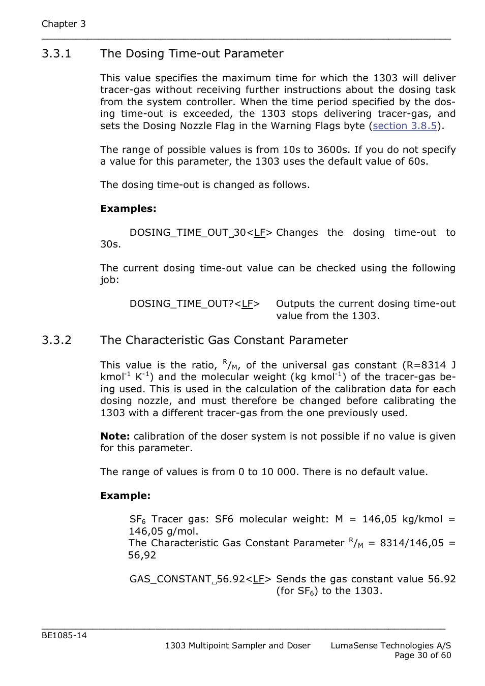 1 the dosing time-out parameter, 2 the characteristic gas constant parameter | LumaSense Technologies INNOVA 1303 User Manual | Page 30 / 60