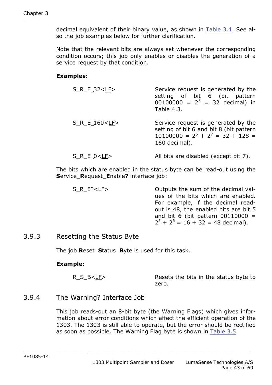 3 resetting the status byte, 4 the warning? interface job | LumaSense Technologies INNOVA 1303 User Manual | Page 43 / 60