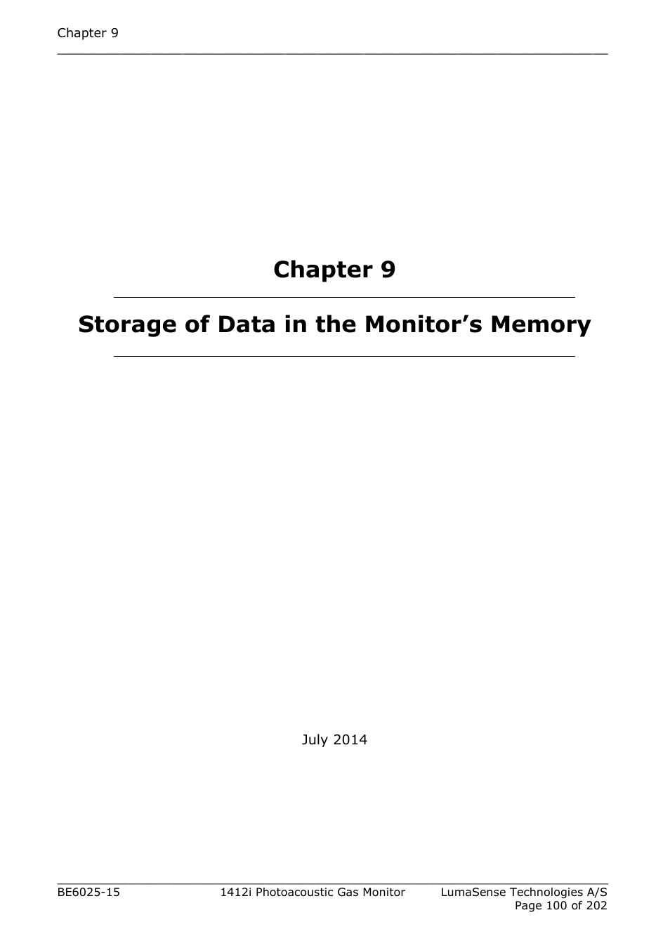 Chapter 9 storage of data in the monitor’s memory, Chapter 9 | LumaSense Technologies INNOVA 1412i User Manual | Page 100 / 202