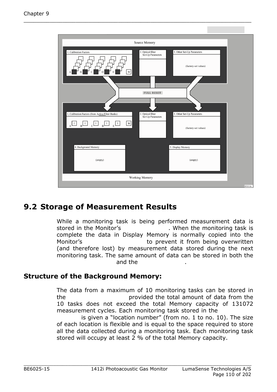 2 storage of measurement results, Section, Section 9.2 | LumaSense Technologies INNOVA 1412i User Manual | Page 110 / 202