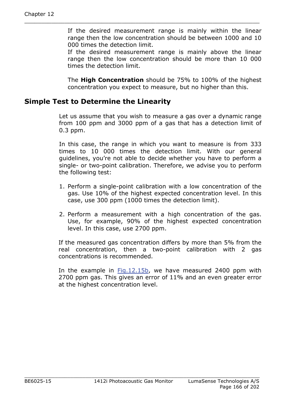 Simple test to determine the linearity | LumaSense Technologies INNOVA 1412i User Manual | Page 166 / 202