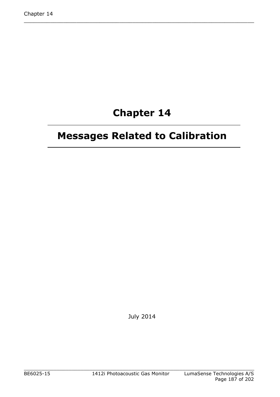 Chapter 14 messages related to calibration, Chapter 14 | LumaSense Technologies INNOVA 1412i User Manual | Page 187 / 202