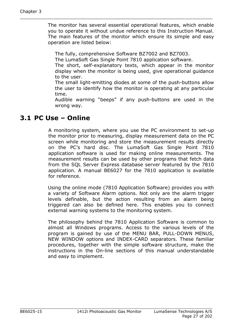 1 pc use – online | LumaSense Technologies INNOVA 1412i User Manual | Page 27 / 202