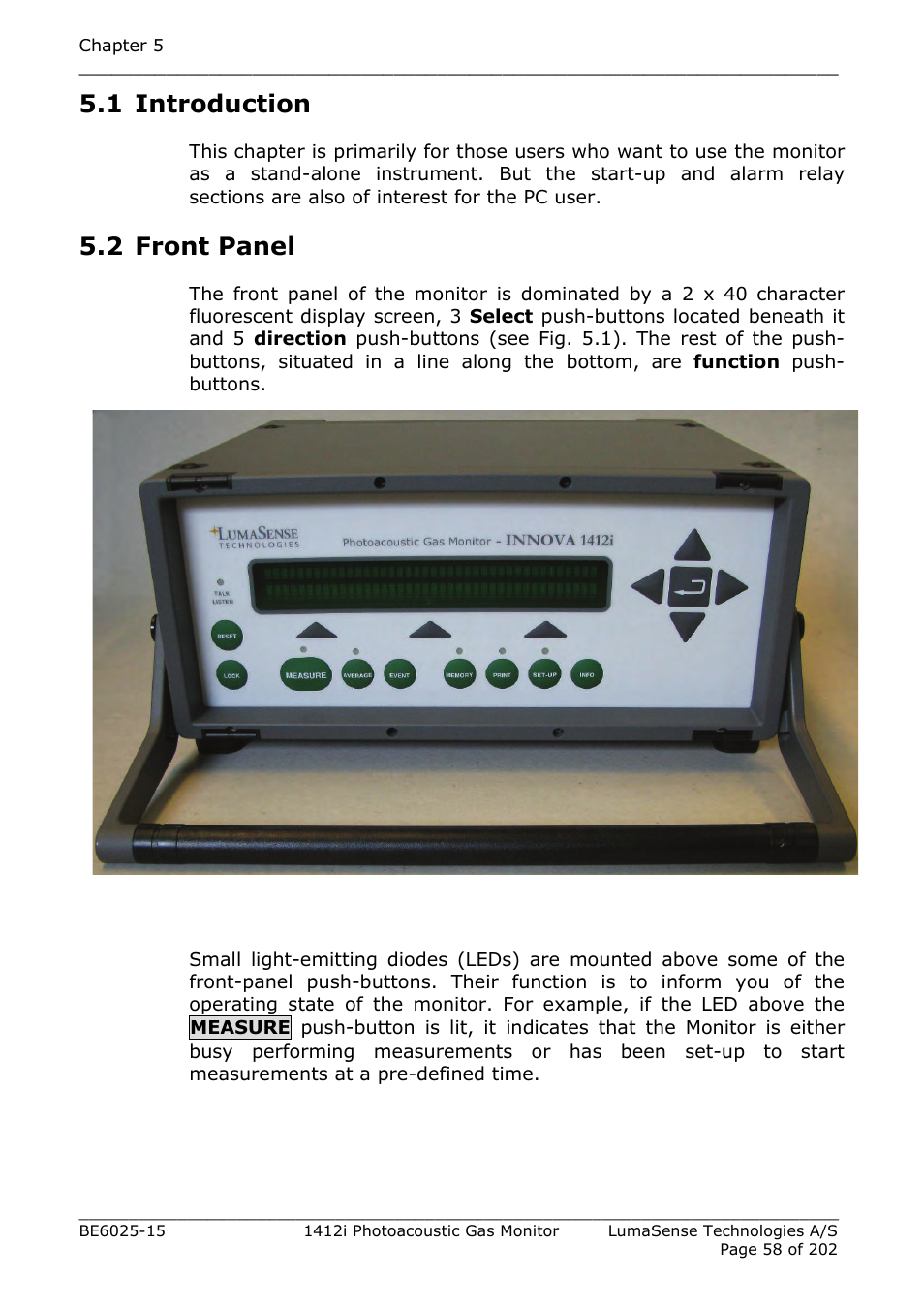 1 introduction, 2 front panel | LumaSense Technologies INNOVA 1412i User Manual | Page 58 / 202