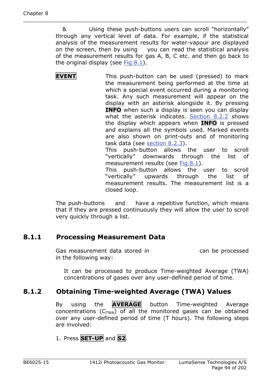 1 processing measurement data, 2 obtaining time-weighted average (twa) values | LumaSense Technologies INNOVA 1412i User Manual | Page 94 / 202