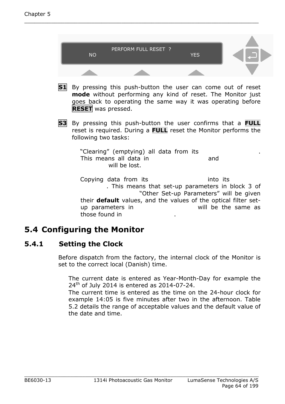 4 configuring the monitor, 1 setting the clock | LumaSense Technologies INNOVA 1314i User Manual | Page 64 / 199