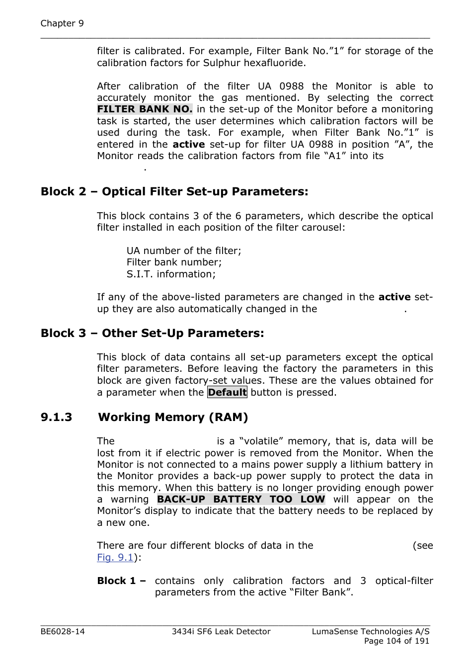 3 working memory (ram) | LumaSense Technologies 3434i SF6 Leak Detector User Manual | Page 104 / 191