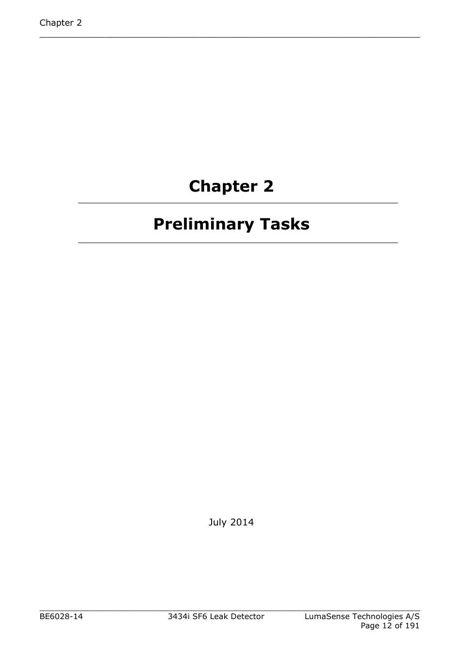 Chapter 2 preliminary tasks | LumaSense Technologies 3434i SF6 Leak Detector User Manual | Page 12 / 191