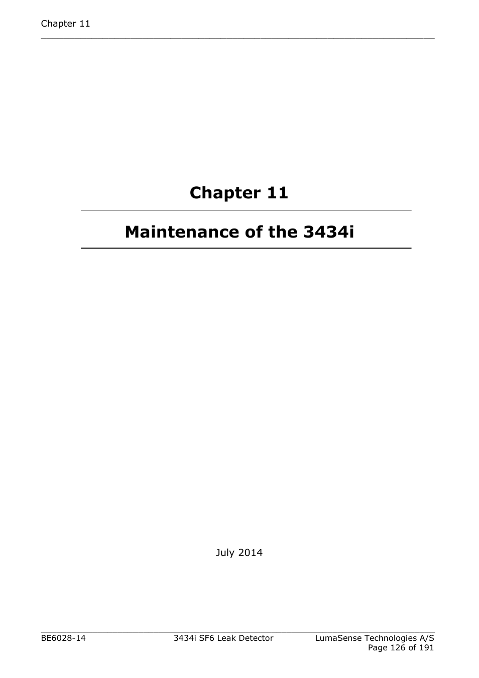 Chapter 11 maintenance of the 3434i | LumaSense Technologies 3434i SF6 Leak Detector User Manual | Page 126 / 191
