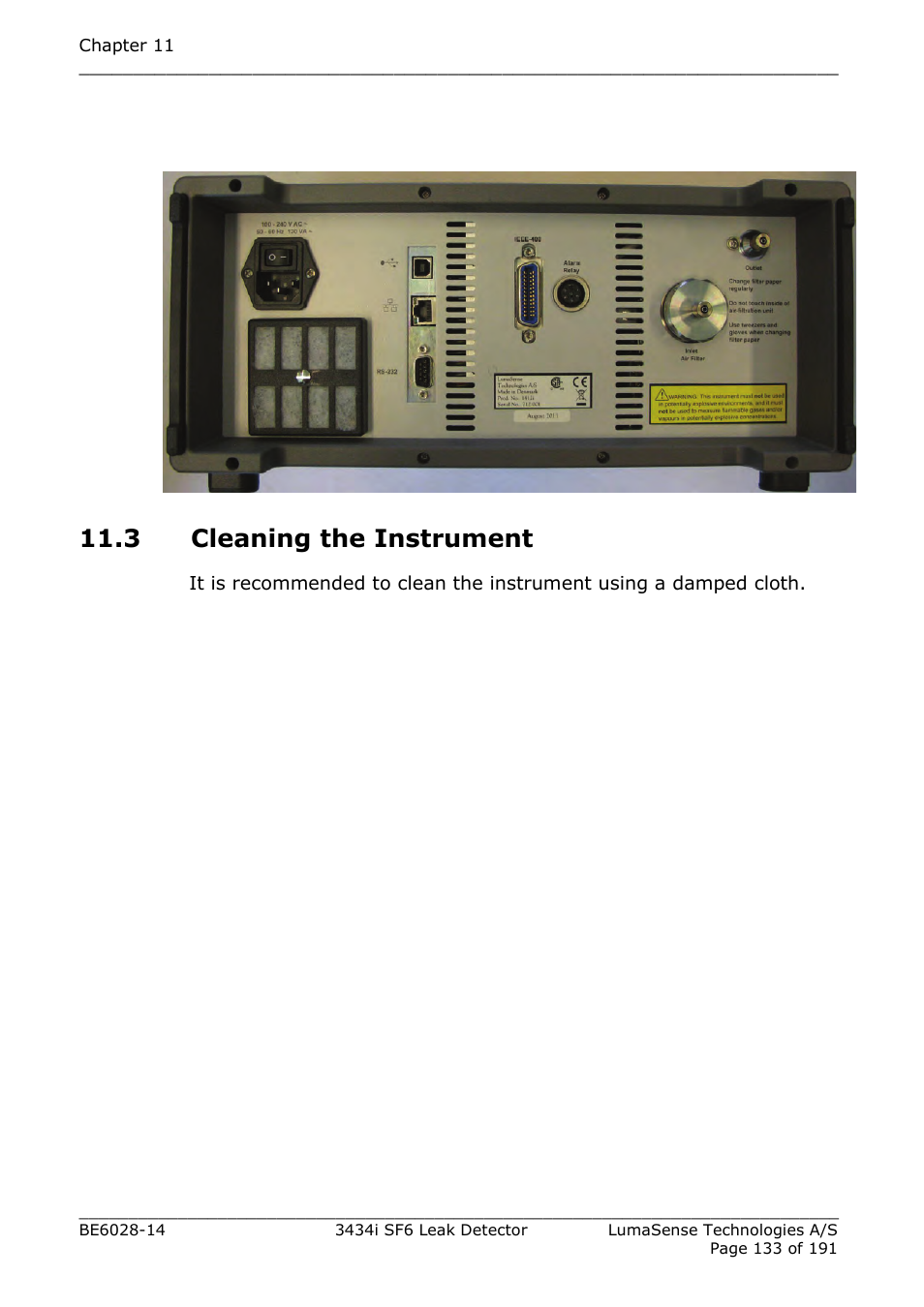 3 cleaning the instrument | LumaSense Technologies 3434i SF6 Leak Detector User Manual | Page 133 / 191