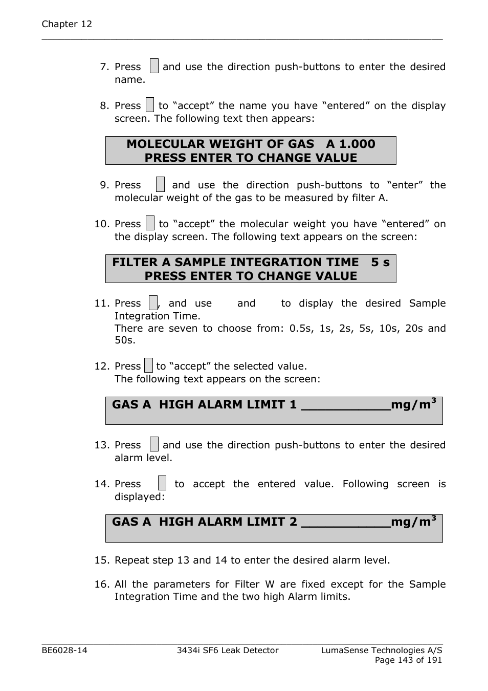 LumaSense Technologies 3434i SF6 Leak Detector User Manual | Page 143 / 191