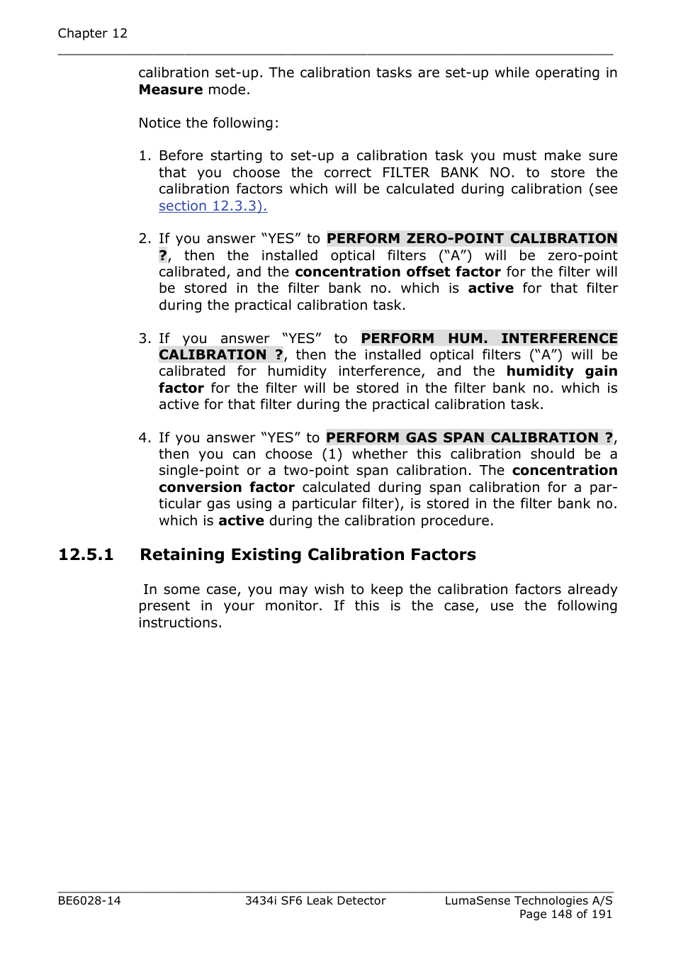 1 retaining existing calibration factors | LumaSense Technologies 3434i SF6 Leak Detector User Manual | Page 148 / 191