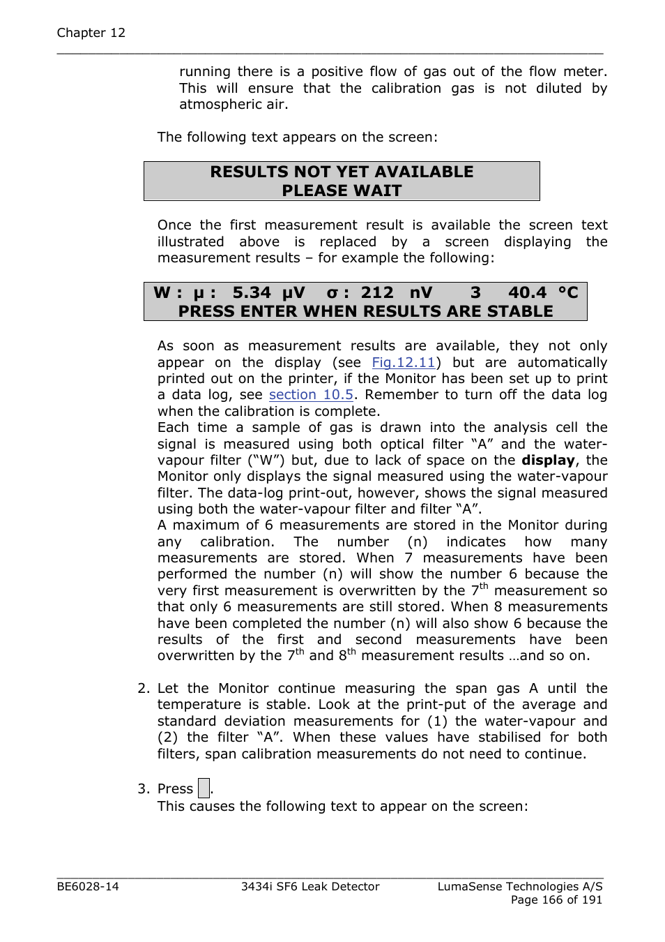 Results not yet available please wait | LumaSense Technologies 3434i SF6 Leak Detector User Manual | Page 166 / 191
