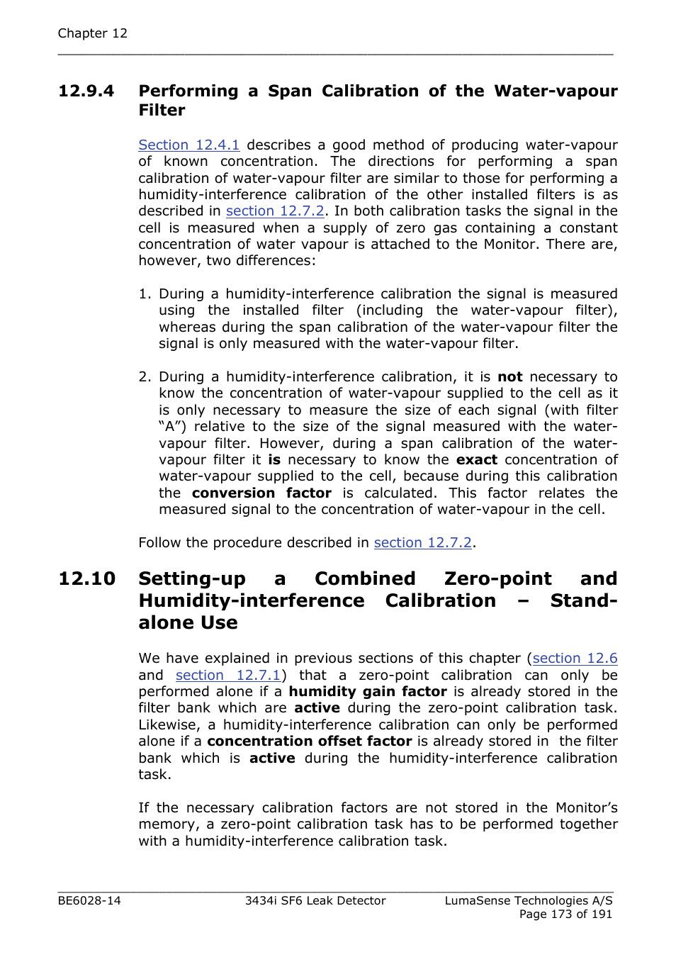 Section 12.11 | LumaSense Technologies 3434i SF6 Leak Detector User Manual | Page 173 / 191