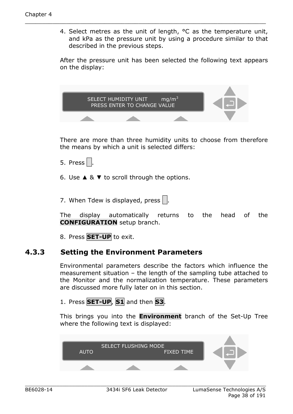 3 setting the environment parameters | LumaSense Technologies 3434i SF6 Leak Detector User Manual | Page 38 / 191