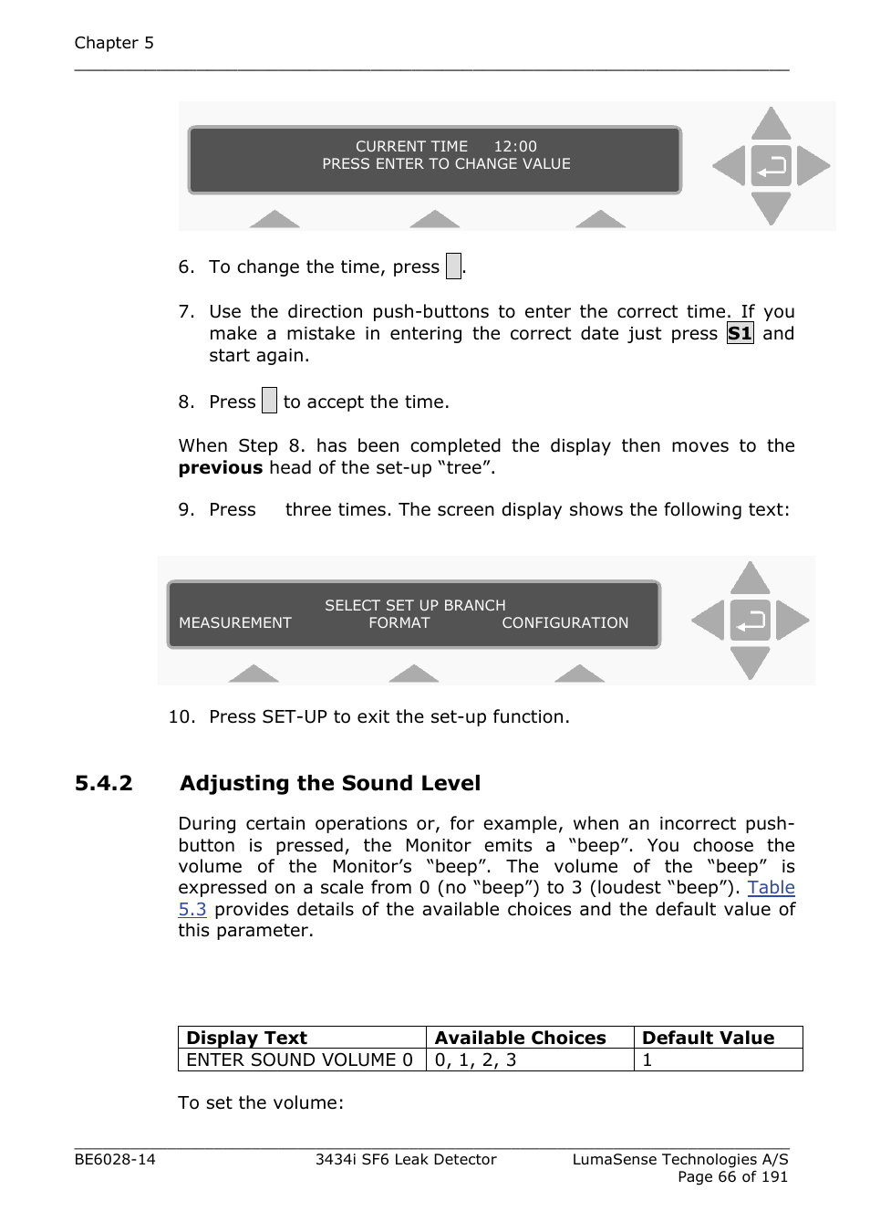 2 adjusting the sound level | LumaSense Technologies 3434i SF6 Leak Detector User Manual | Page 66 / 191