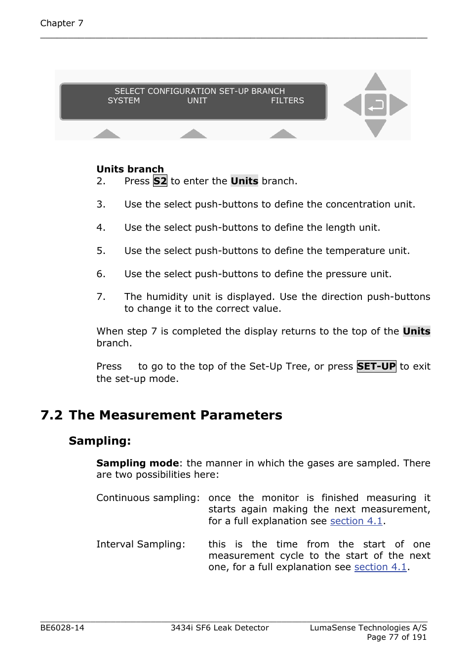 2 the measurement parameters, Sampling | LumaSense Technologies 3434i SF6 Leak Detector User Manual | Page 77 / 191