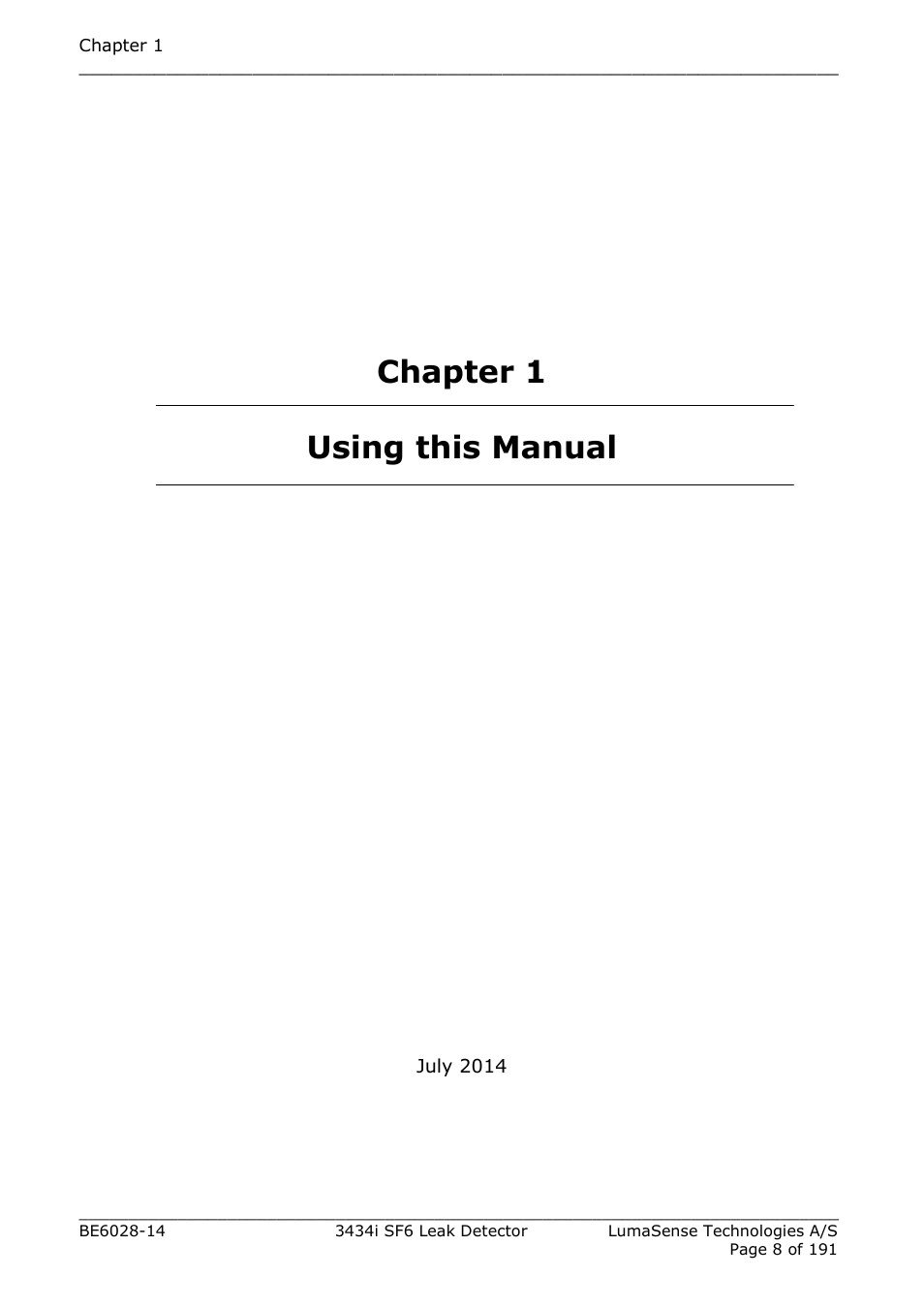 Chapter 1 using this manual | LumaSense Technologies 3434i SF6 Leak Detector User Manual | Page 8 / 191