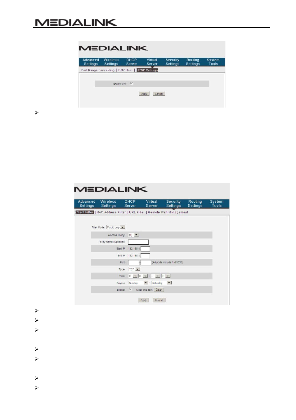 Chapter 8 security settings, 1 client filter settings, Lient | Ilter, Ettings | Mediabridge MWN-WAPR150Nv2 User Guide User Manual | Page 43 / 62
