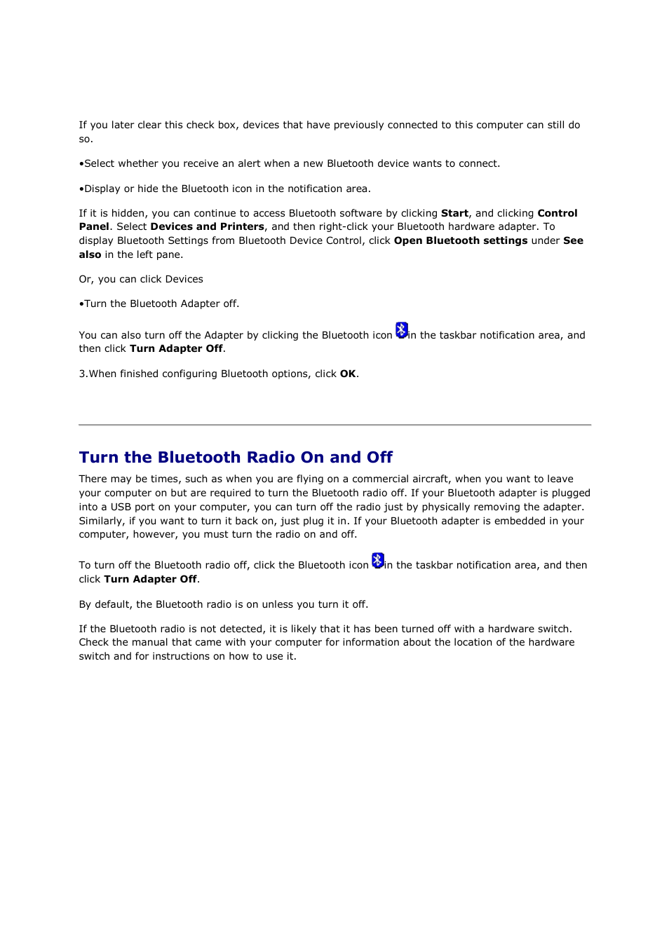 Turn the bluetooth radio on and off | Mediabridge MUA-BA3 Windows Vista / 7 User Manual | Page 57 / 61