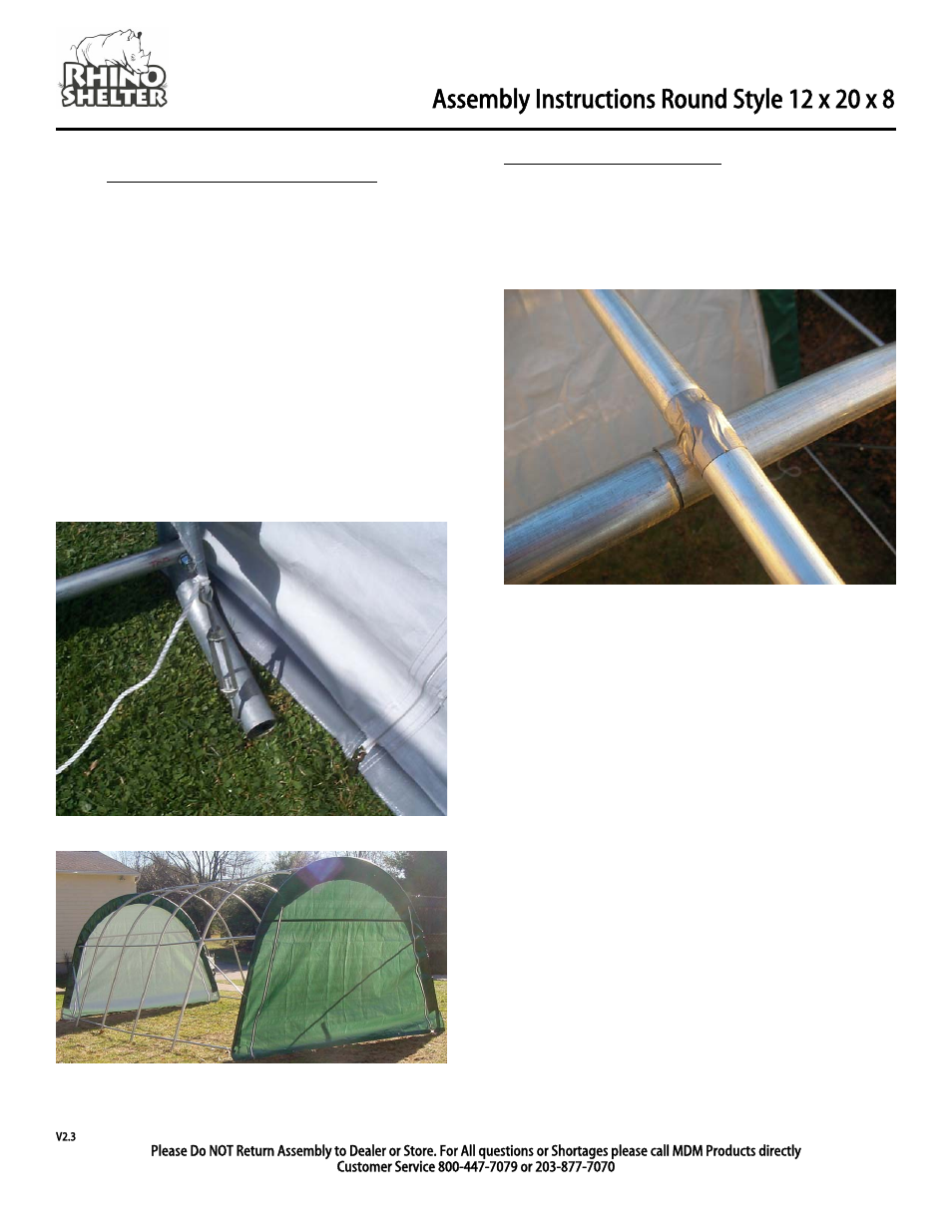 Main cover installation | Rhino Shelter ROUND-12W X 20L X 8H User Manual | Page 7 / 9