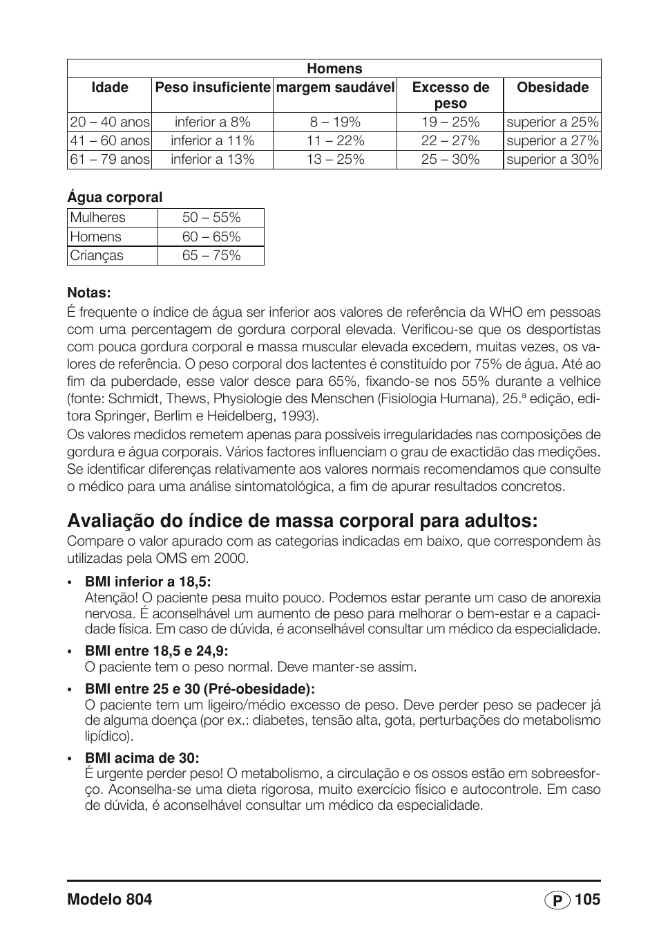 Avaliação do índice de massa corporal para adultos | Seca 804 User Manual | Page 107 / 166