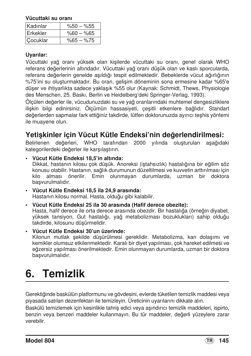 Temizlik | Seca 804 User Manual | Page 147 / 166