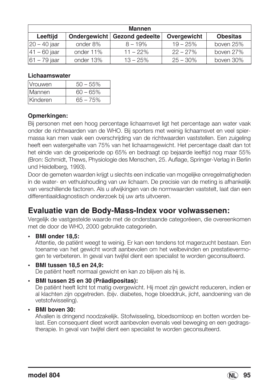 Evaluatie van de body-mass-index voor volwassenen | Seca 804 User Manual | Page 97 / 166