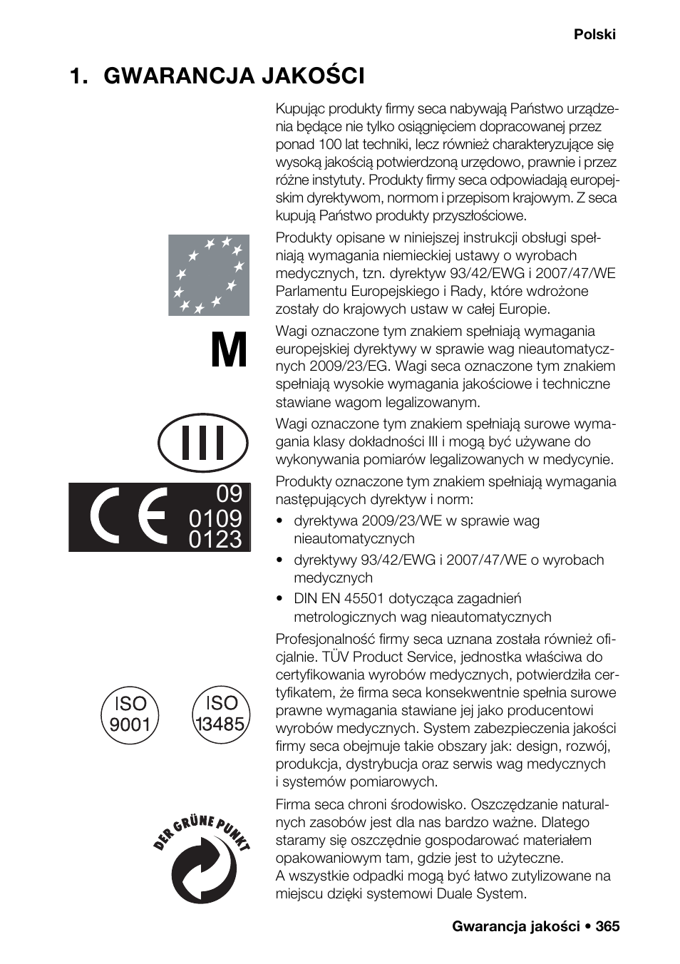 Gwarancja jakości | Seca 376 User Manual | Page 365 / 401