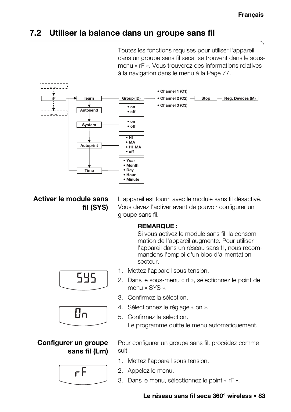 2 utiliser la balance dans un groupe sans fil, 2 utiliser la balance dans un, Groupe sans fil | Activer le module sans fil (sys), Configurer un groupe sans fil (lrn) | Seca 376 User Manual | Page 83 / 401