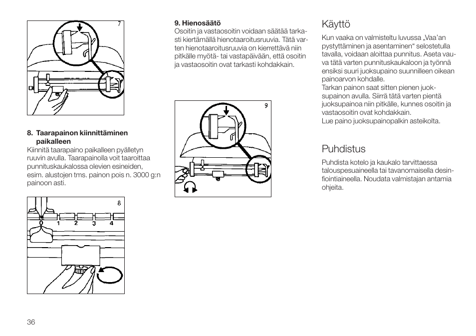 Käyttö, Puhdistus | Seca 745 User Manual | Page 36 / 56