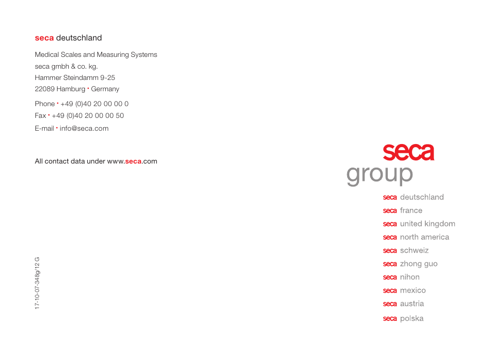 Seca deutschland | Seca 745 User Manual | Page 56 / 56