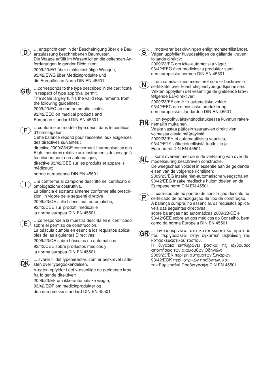 Nl p gr | Seca 717A User Manual | Page 135 / 136