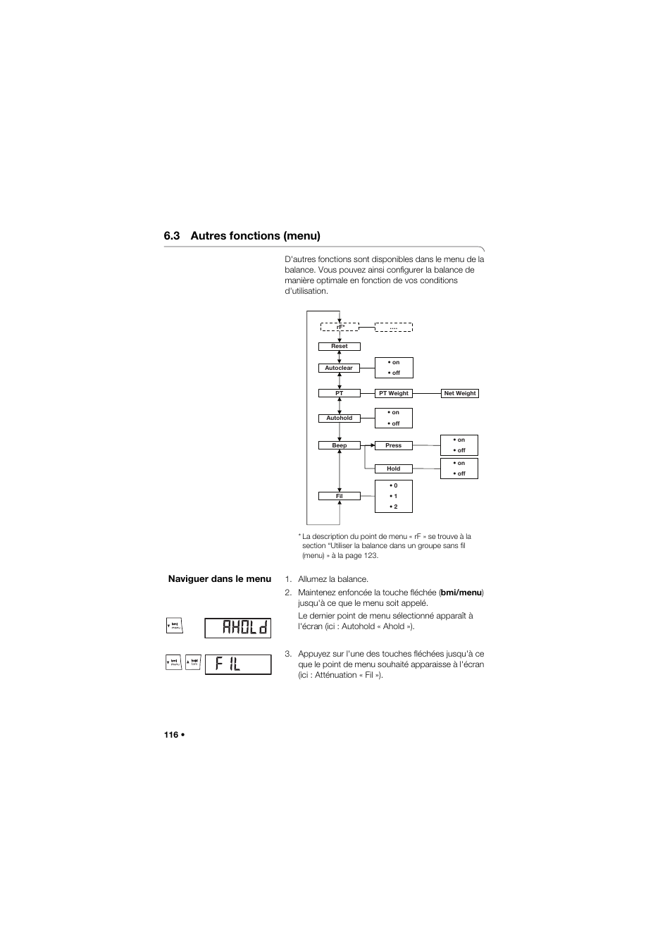 3 autres fonctions (menu), Naviguer dans le menu | Seca 959 User Manual | Page 116 / 317