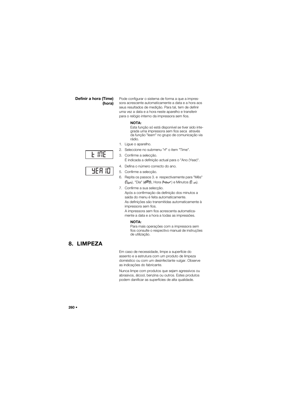 Definir a hora (time) (hora), Limpeza | Seca 959 User Manual | Page 260 / 317