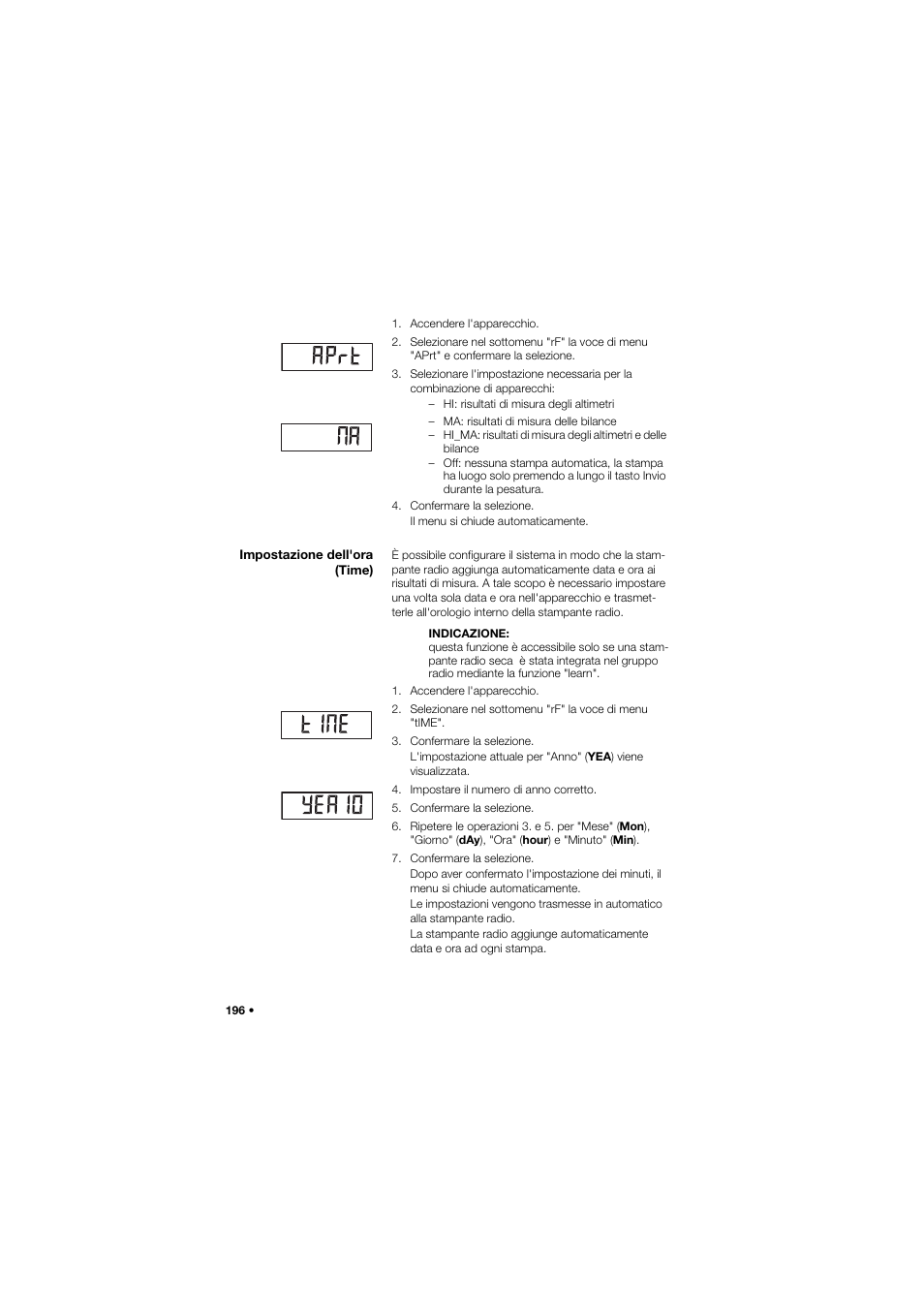 Impostazione dell'ora (time) | Seca 635 User Manual | Page 196 / 369