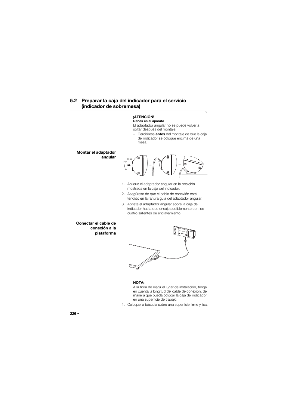 Montar el adaptador angular, Conectar el cable de conexión a la plataforma | Seca 635 User Manual | Page 226 / 369