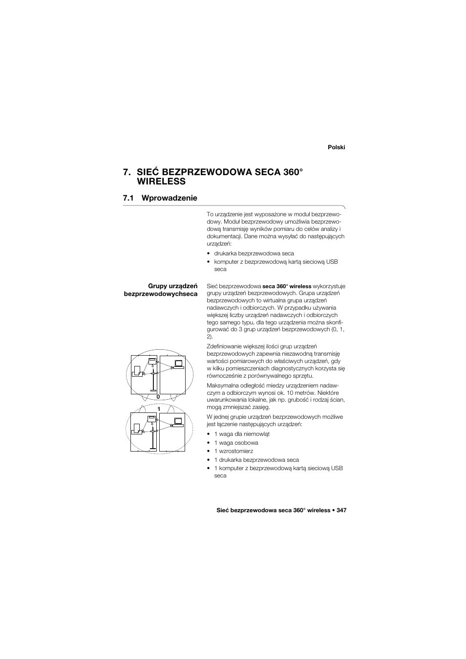 Sieć bezprzewodowa seca 360° wireless, 1 wprowadzenie, Grupy urządzeń bezprzewodowychseca | Seca 635 User Manual | Page 347 / 369