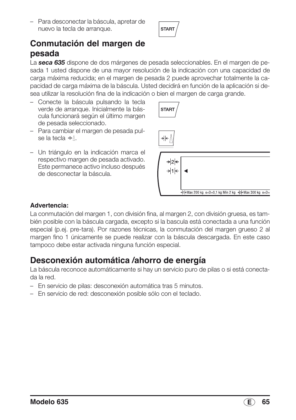 Conmutación del margen de pesada, Desconexión automática /ahorro de energía | Seca 635 User Manual | Page 65 / 188