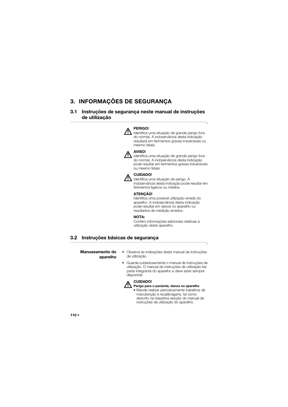 Informações de segurança, 2 instruções básicas de segurança, Manuseamento do aparelho | Seca 762 User Manual | Page 110 / 155