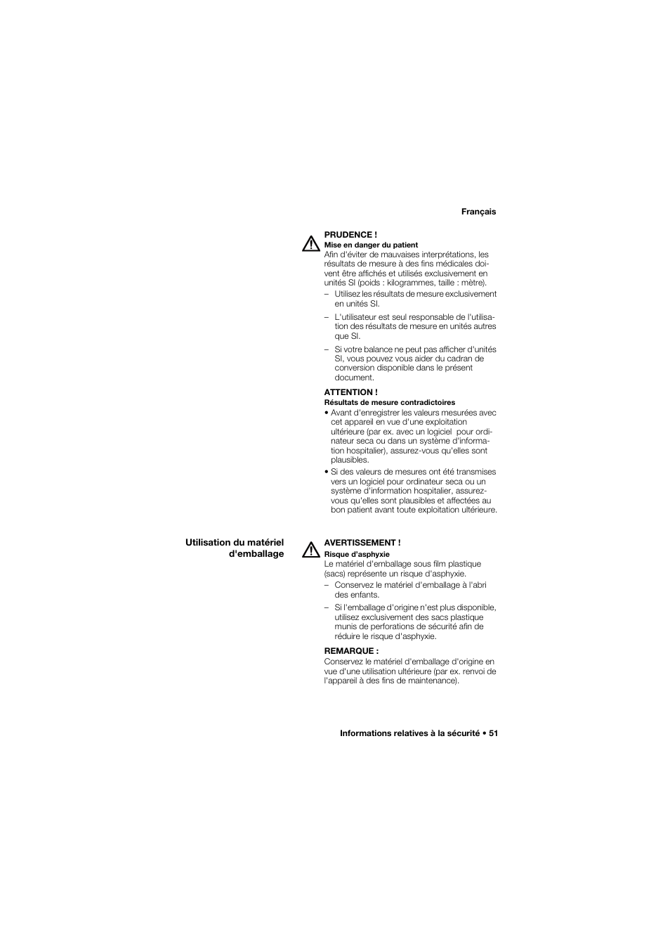 Utilisation du matériel d'emballage | Seca 762 User Manual | Page 51 / 155