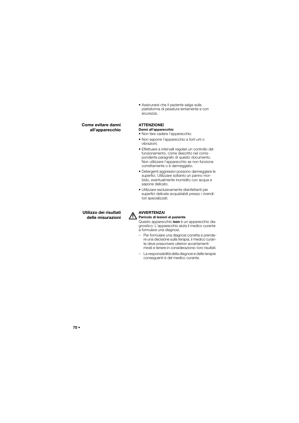 Come evitare danni all'apparecchio, Utilizzo dei risultati delle misurazioni | Seca 762 User Manual | Page 70 / 155