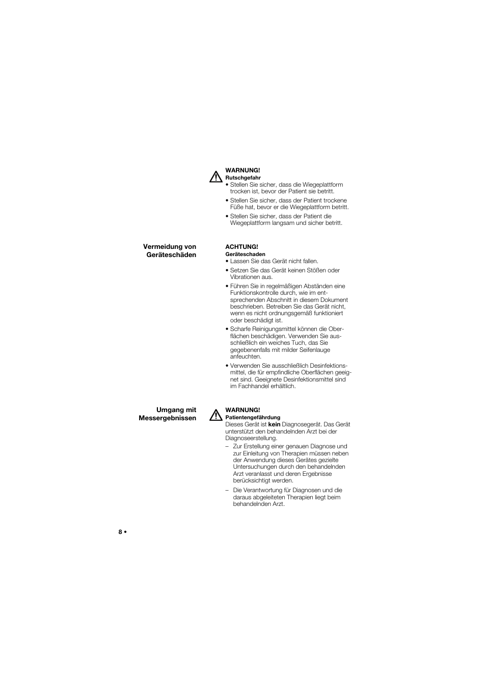 Vermeidung von geräteschäden, Umgang mit messergebnissen | Seca 762 User Manual | Page 8 / 155