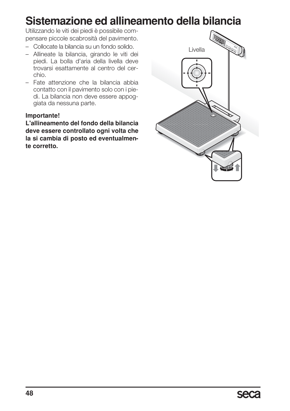 Sistemazione ed allineamento della bilancia | Seca 869 User Manual | Page 48 / 102